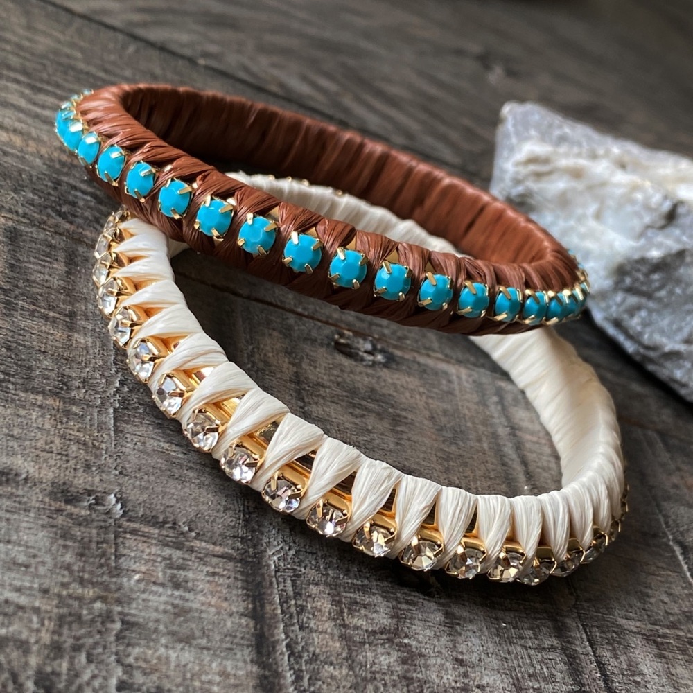 NEW Rhinestone and Turquoise Wrapped Stackable Bangles - Picture 10 of 11